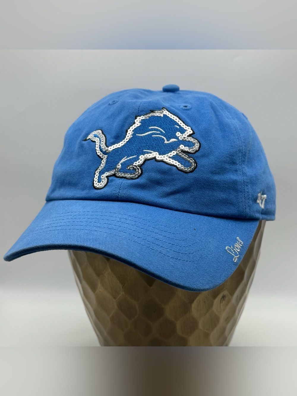 Detroit Lions Women’s ’47 Brand Blue Sequin Logo Adjustable Hat NFL Cap